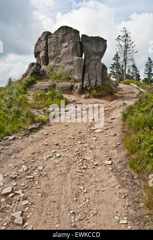 Felsformation auf Malinowskas Skala Hügel in Beskid Slaski Bergen Stockfoto