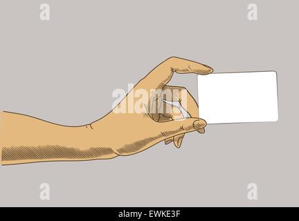 Hand mit Geschäft, Kreditkarte. Konzept-Abbildung im Retro Stil zeichnen Stock Vektor