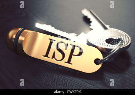 ISP-Konzept. Tasten mit goldenen Schlüsselanhänger. Stockfoto