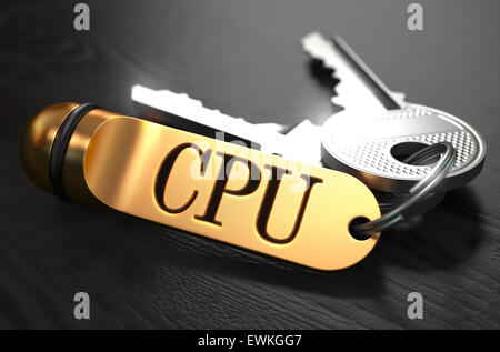 CPU-Konzept. Tasten mit goldenen Schlüsselanhänger. Stockfoto