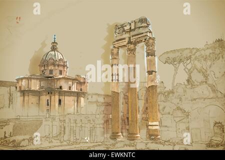 Ruinen des Forum Romanum Stock Vektor