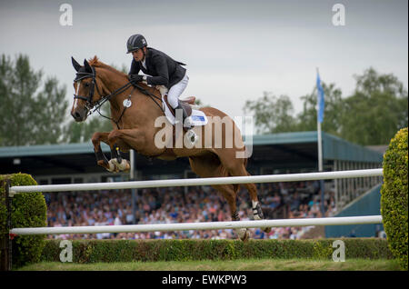 Hickstead, UK. 25. Juni 2015. Trevor BREEN [IRL] Reiten LOUGHNATOUSA W B gewinnen die Equestrian.Com Derby.  Wurde fuhr fort, um die Veranstaltung zu gewinnen. Bildnachweis: Stephen Bartholomäus/Alamy Live-Nachrichten Stockfoto