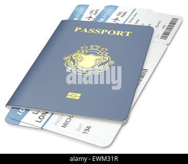 Blauen Pass und Boarding Pass. Non-Country goldenen Wappen. Stockfoto