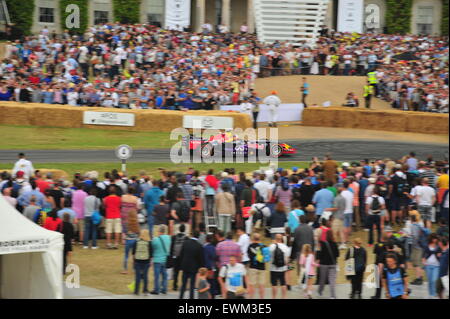 Ein Red Bull RB1 V10 F1 auf dem Goodwood Festival of Speed. auf dem Goodwood Festival of Speed. Rennfahrer, besuchte Prominente und Tausende von Mitgliedern der Öffentlichkeit das Goodwood Festival of Speed, moderne und alte Rennwagen und Motorräder in Aktion zu sehen. Stockfoto