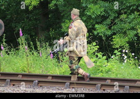 Severn Valley Steam Railway 1940 Wochenende mock ww2 Schlachten, Dampfeisenbahn, Ausstellungen, Unterhaltung, herrliche Landschaft Stockfoto