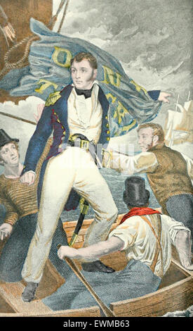 Commodore Oliver Hazard Perry in der Schlacht von See Erie, September 1813, während des Krieges von 1812 Stockfoto