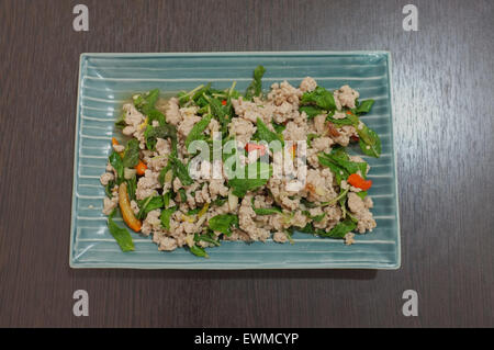 Rühren Sie gebratenes Schweinefleisch Schweinefleisch Leber und Basil Thai-Küche Stockfoto