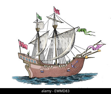 Victoria. Spanische Carrack. 1. Schiff erfolgreich die Welt umrunden. 1518-19. Entdecker: F. Magellan und J. S. Elcano. Stockfoto