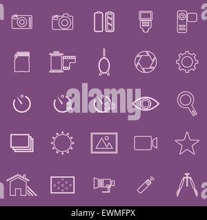 Kamera-Linie-Icons auf violettem Hintergrund, Lager Vektor Stock Vektor