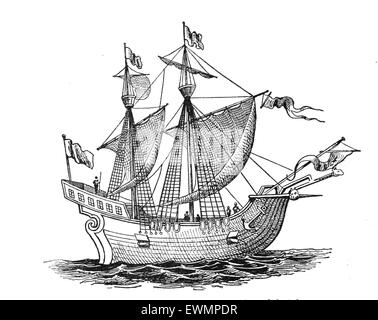 Victoria. Spanische Carrack. 1. Schiff erfolgreich die Welt umrunden. 1518-19. Forscher: F.Magellan und J. S. Elcano. Stockfoto