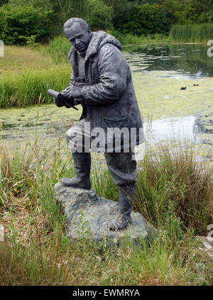 Statue des Naturforschers Sir Peter Scott in London Wetland Centre in Barnes, London Stockfoto