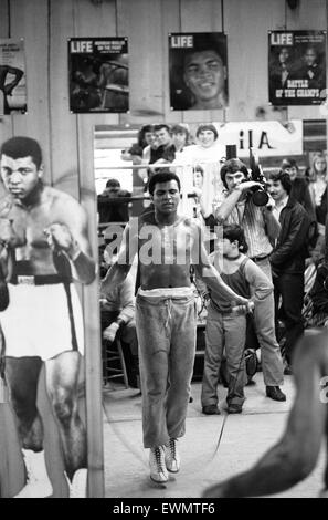 Muhammad Ali-Ausbildung in seinem Lager in Deer Lake Pennsylvania. Ca. Januar 1974 Stockfoto