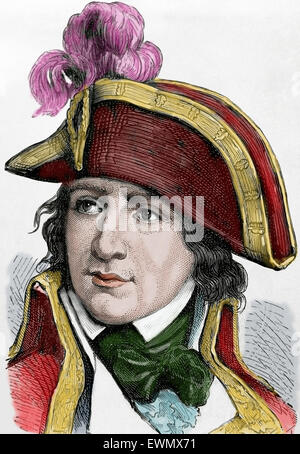 Jean-Charles Pichegru (1761-1804). Französischer General der Revolutionskriege. Gravur. Porträt. des 19. Jahrhunderts. Farbige. Stockfoto