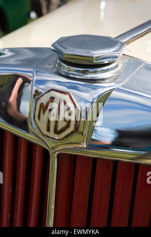 Großbritannien, England, Cheshire, Chelford, Astle Park Traction Motor Rally, Heizkörper Abzeichen und Kappe der 1950er Jahre MG TD Stockfoto