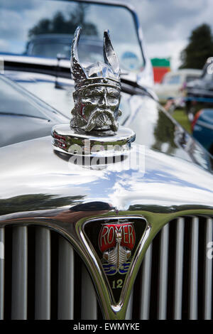 Großbritannien, England, Cheshire, Chelford, Astle Park Traction Motor Rally, Heizkörper Abzeichen der 1930er Jahre Rover 12 P2 Auto Stockfoto