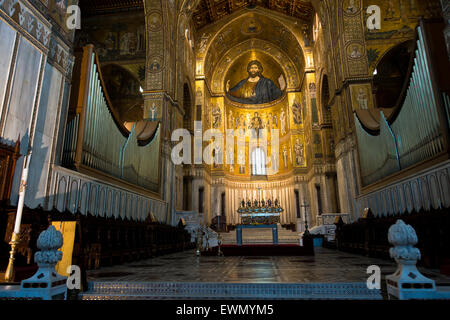 Christus Pantokrator Fresko in Monreale Kathedrale oder Duomo di Monreale in der Nähe von Palermo, Sizilien Stockfoto