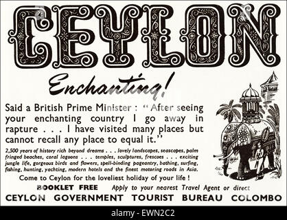 1950er Jahre Werbung ca. 1954 Magazin Werbung für Ceylon Regierung Tourist Bureau Colombo Stockfoto