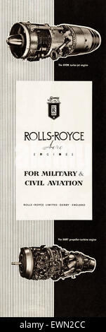 1950er Jahre Werbung ca. 1954 Magazin Werbung für Rolls-Royce aero Engines für militärische & zivile Flugzeuge Stockfoto