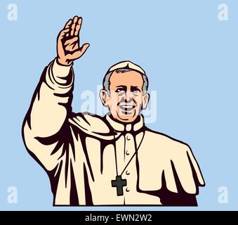 Papst Francis winken und Segen mit Arm hob, Bergoglio Stock Vektor