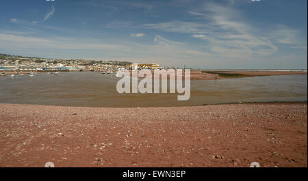 Die Mündung des Teign Flussmündung, Suche von Shaldon Strand bis Teignmouth. Stockfoto