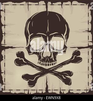 Alte beschädigte Blatt Papier mit Totenkopf. Vektor-Illustration. Stock Vektor