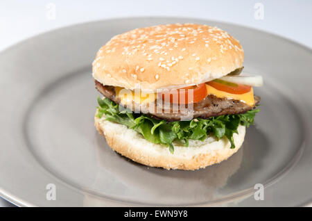 Hamburger auf Platte Stockfoto
