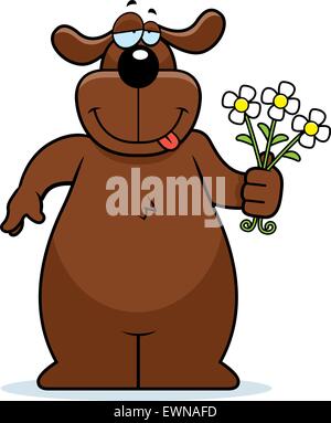 Ein glückliches Cartoon Hund mit einem Blumenstrauß. Stock Vektor