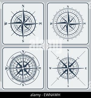 Satz von Kompass-Rosen (Windroses). Vektor-Illustration. Stock Vektor