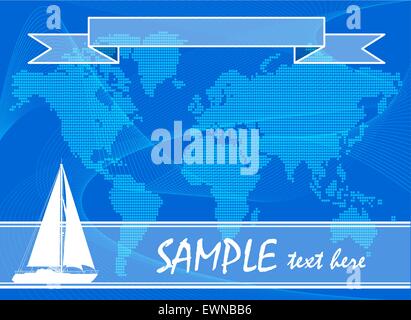 Blaue Reise-Hintergrund mit Yacht. Vektor-Illustration. Stock Vektor