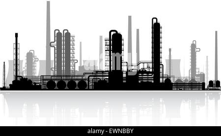 Öl-Raffinerie oder Chemiewerk Silhouette. Vektor-Illustration. Stock Vektor