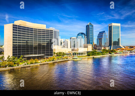 Jacksonville, Florida, USA Innenstadt Skyline am St. Johns River. Stockfoto