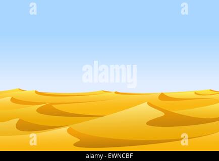 Warmer Tag in unfruchtbare Wüste mit gelben Sanddünen und blauer Himmel Stock Vektor