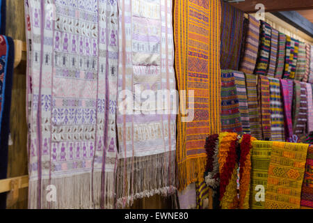 Handgewebte Textilien, Bumthang, Bhutan Stockfoto