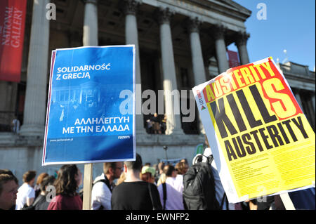 Trafalgar Square, London, UK. 29. Juni 2015. Solidarität mit Griechenland Demonstration findet am Trafalgar Square. © Matthew Ch Stockfoto