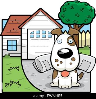 Ein glückliches Cartoon Hund mit einer Zeitung in den Mund. Stock Vektor