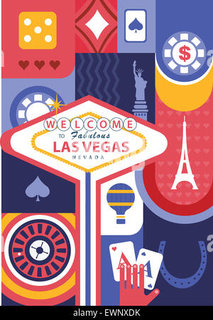 Illustrative Collage von Casino und Sehenswürdigkeiten in Las Vegas, USA Stockfoto