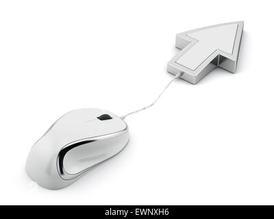 Computermaus mit Pfeil-Cursor. 3D Illustration isoliert auf weißem Hintergrund Hintergrund Stockfoto