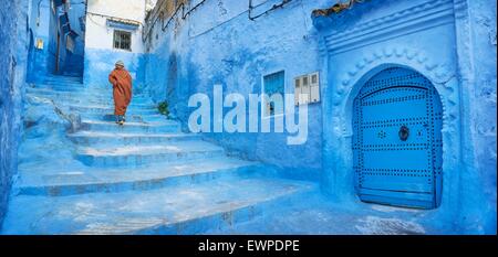 Chefchaouen (Chaouen). Ist bekannt für seine Gebäude in Blautönen. Marokko Stockfoto