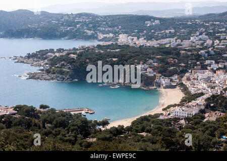 Übersicht über Bucht Llafranc und Calella de Palafrugell Bucht. Stockfoto