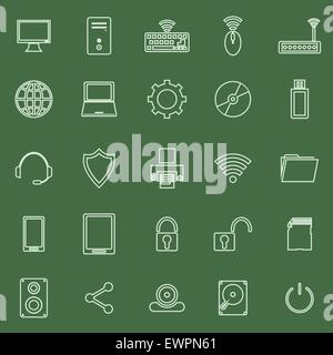 Computer-Linie-Icons auf grünem Hintergrund, Lager Vektor Stock Vektor