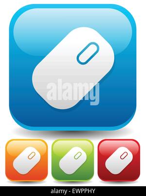 Symbole, Schaltflächen mit Maus-Symbol. Technik, Informatik, Computer, Hardware-Konzepte. Satz von Maus-Symbole in vier Farben. Stock Vektor