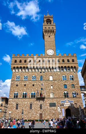 Piazza della Signoria ist eine L-förmige Platz vor dem Palazzo Vecchio in Florenz, Italien. Stockfoto