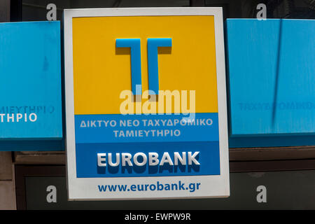 Eurobank, Schild, Kreta, Griechenland Bank Stockfoto