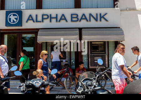 Alpha Bank, Schild, Kreta, Griechenland Bank Stockfoto