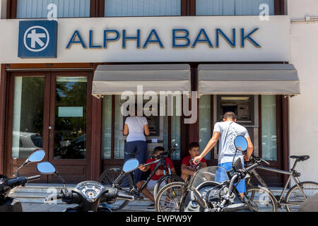 Alpha Bank, Zeichen, Kreta, Griechenland Stockfoto