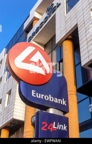 Eurobank, Zeichen, Kreta, Griechenland Stockfoto