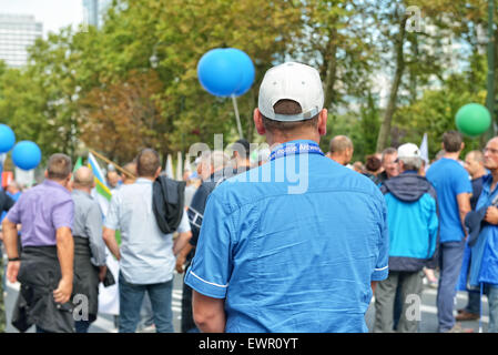 Brüssel, Belgien-SEPTEMBER 18, 2014: Belgische Polizei Proteste gegen Veränderungen in der Rentengesetzgebung und Status und-Bestimmungen Belgia Stockfoto