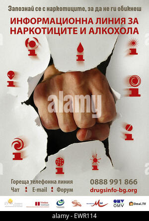 Plakat von der bulgarischen nationalen Drogen und Alkohol-Hotline und Website veröffentlichten im Jahr 2009. Siehe Beschreibung für mehr Informationen. Stockfoto