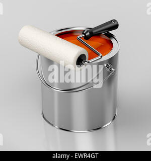 Farbroller und Metall können mit orange Farbe Stockfoto