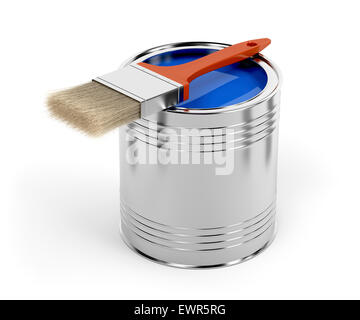 Pinsel und können mit blauer Farbe Stockfoto